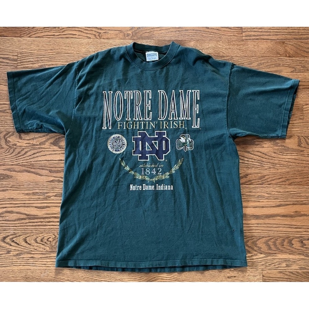 VINTAGE‎ Notre Dame Fighting Irish Shirt Mens XL Green Danaggers NCAA Logo 90s